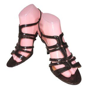 Women's Elements by Nina Faux Snakeskin Strappy Sandals Heels 8.5 Brown Sexy
